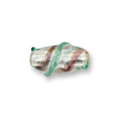 Bead, Japanese Sassoon Lampwork Glass, 20x10mm Oval bead Silverfoil with Spiral pattern - Amethyst/Green (Hole Size 1.7mm)