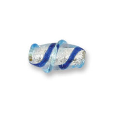 Bead, Japanese Sassoon Lampwork Glass, 20x10mm Oval bead Silverfoil with Spiral pattern - Blue/Aqua (Hole Size 1.7mm)