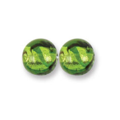 Bead, Japanese Sassoon Lampwork Glass, 12mm Round bead with Silverfoil Spiral - Chartreuse (Hole Size 1.7mm)