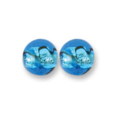 Bead, Japanese Sassoon Lampwork Glass, 12mm Round bead with Silverfoil Spiral - Blue Aqua (Hole Size 1.7mm)