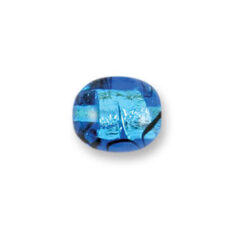 Bead, Japanese Sassoon Lampwork Glass, 15x13mm Oval bead with Silverfoil Spiral - Blue Aqua (Hole Size 1.7mm)