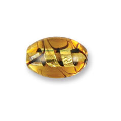 Bead, Japanese Sassoon Lampwork Glass, 20x12mm Oval bead with Silverfoil Spiral - Topaz (Hole Size 1.7mm)