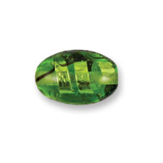 Bead, Japanese Sassoon Lampwork Glass, 20x12mm Oval bead with Silverfoil Spiral - Chartreuse (Hole Size 1.7mm)