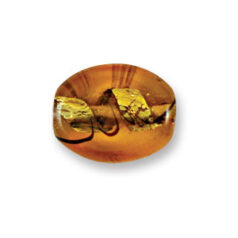 Bead, Japanese Sassoon Lampwork Glass, 20x16mm Flat Oval bead with Silverfoil Spiral - Topaz (Hole Size 1.7mm)