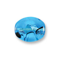 Bead, Japanese Sassoon Lampwork Glass, 20x16mm Flat Oval bead with Silverfoil Spiral - Sapphire (Hole Size 1.7mm)