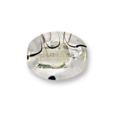 Bead, Japanese Sassoon Lampwork Glass, 20x16mm Flat Oval bead with Silverfoil Spiral - Crystal (Hole Size 1.7mm)