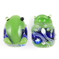 22mm Sassoon lampwork Green Tree Frog on Crystal Blue Tube (hole size:3.3mm)