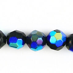 8mm Faceted Round (hole size:1.2mm), Jet Black AB