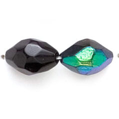 11x8mm Faceted Oval (hole size:1.3mm), Jet Black AB