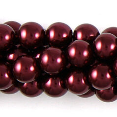 6mm Round Simulated Glass Pearls - Burgundy