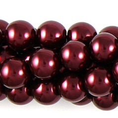 8mm Round Simulated Glass Pearls - Burgundy