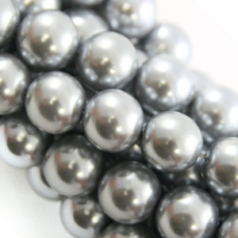 8mm Round Simulated Glass Pearls - Light Grey