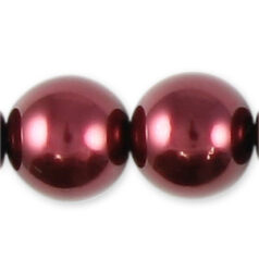 12mm Round Simulated Glass Pearls - Burgundy