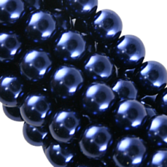 Pearls, Simulated Glass Pearls, 14mm Round, Dark Blue (Approximate 30 beads per strand)
