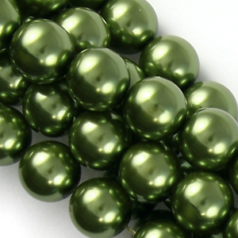 Pearls, Simulated Glass Pearls, 14mm Round, - Olive (Approximate 30 beads per strand) 