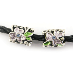 Bead, HandPainted Pewter, Tube w/Crystal, Green/Silver, lead free