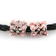 Bead, HandPainted Pewter, Tube w/Crystal, Pink, lead free