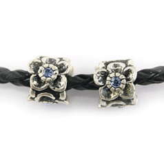 Bead, Antique Pewter, Tube w/Crystal, Sapphire/Silver, lead free