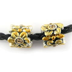 Bead, Hand Painted Pewter, Tube w/Crystal,  Topaz, lead free