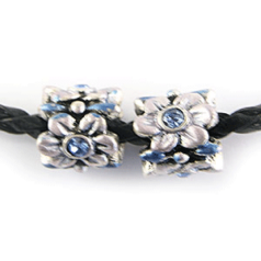Bead, HandPainted Pewter, Tube w/Crystal, Silver/Blue, lead free