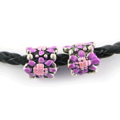 Bead, HandPainted Pewter, Tube w/Crystal, Fuschia, lead free