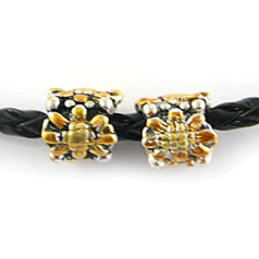 Bead, HandPainted Pewter, Tube w/Crystal, Topaz, lead free