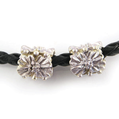 Bead, HandPainted Pewter, Tube w/Crystal, Silver, lead free