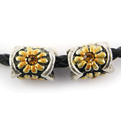 Bead, HandPainted Pewter, Tube w/Crystal, Topaz, lead free