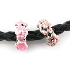 Bead, HandPainted Pewter, Wheel w/Crystal, Pink, lead free