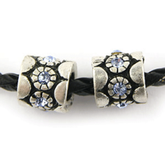 Bead, Antique Pewter, Tube w/Sapphire Crystal, lead free