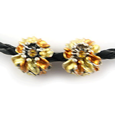 Bead, HandPainted Pewter, Flower w/Crystal, Yellow, lead free