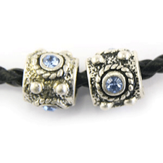 Bead, Antique Pewter, Tube w/Sapphire Crystal, lead free