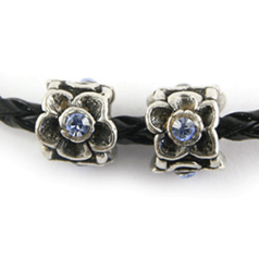 Bead, Antique Pewter, Tube w/Sapphire Crystal, lead free