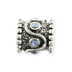 Bead, Antique Pewter, Tube w/Sapphire Crystal, lead free