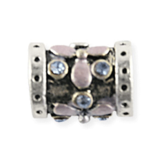 Bead, HandPainted Pewter, Tube w/Sapphire Crystal, Pink, lead free