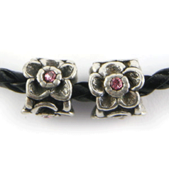 Bead, Antique Pewter, Flower w/Pink Crystal, lead free