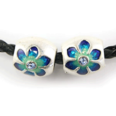 Bead, Hand Painted Pewter, w/Sapphire Crystal, Blue, lead free