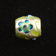 Bead, HandPainted Pewter, Tube w/Sapphire Crystal, Green, lead free