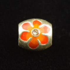 Bead, Hand Painted Pewter, Tube w/Crystal Orange, lead free