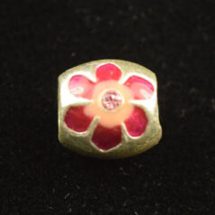 Bead, Hand Painted Pewter, Tube w/Pink Crystal, Burgundy, lead free