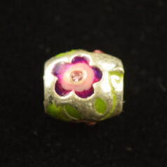 Bead, HandPainted Pewter, Tube w/Crystal,  Purple/Green, lead free