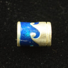 Bead, Antique Pewter w/Enamel, 10x8mm Tube(hole size 4.5mm), Blue/Silver, lead free