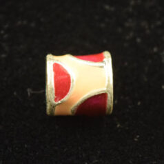 Bead, Antique Pewter w/Enamel, Tube, Red/Lt Pink, lead free