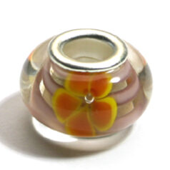 Pandora style lampwork glass bead - 13x9mm large hole w/silver plated core