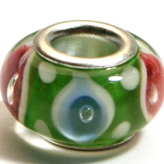 Pandora style lampwork glass bead - 13x9mm large hole w/silver plated core