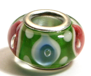 Pandora style lampwork glass bead - 13x9mm large hole w/silver plated core