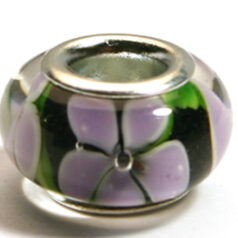 Pandora style lampwork glass bead - 13x9mm large hole w/silver plated core