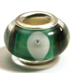 Pandora style lampwork glass bead - 13x9mm large hole w/silver plated core
