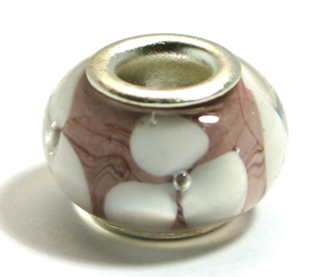 Pandora style lampwork glass bead - 13x9mm large hole w/silver plated core