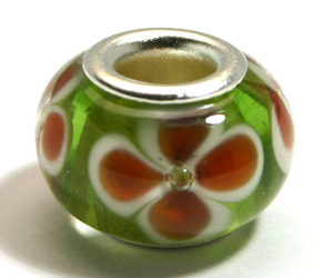 Pandora style lampwork glass bead - 13x9mm large hole w/silver plated core
